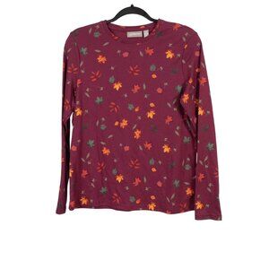 Fall Leaf TShirt Petite M PM Maroon Red Autumn Long Sleeve Stretch Crew Neck